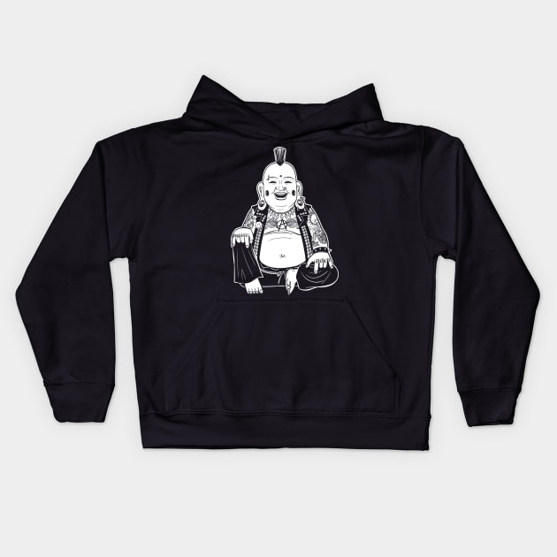 Punk Buddha with cool Piercing Expander and Tattoos Kids Hoodie by Juandamurai